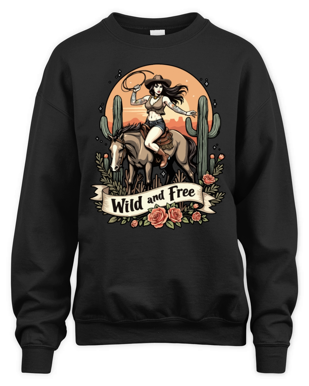 Wild And Free Pinup Cowgirl Unisex Premium Crewneck Sweatshirt