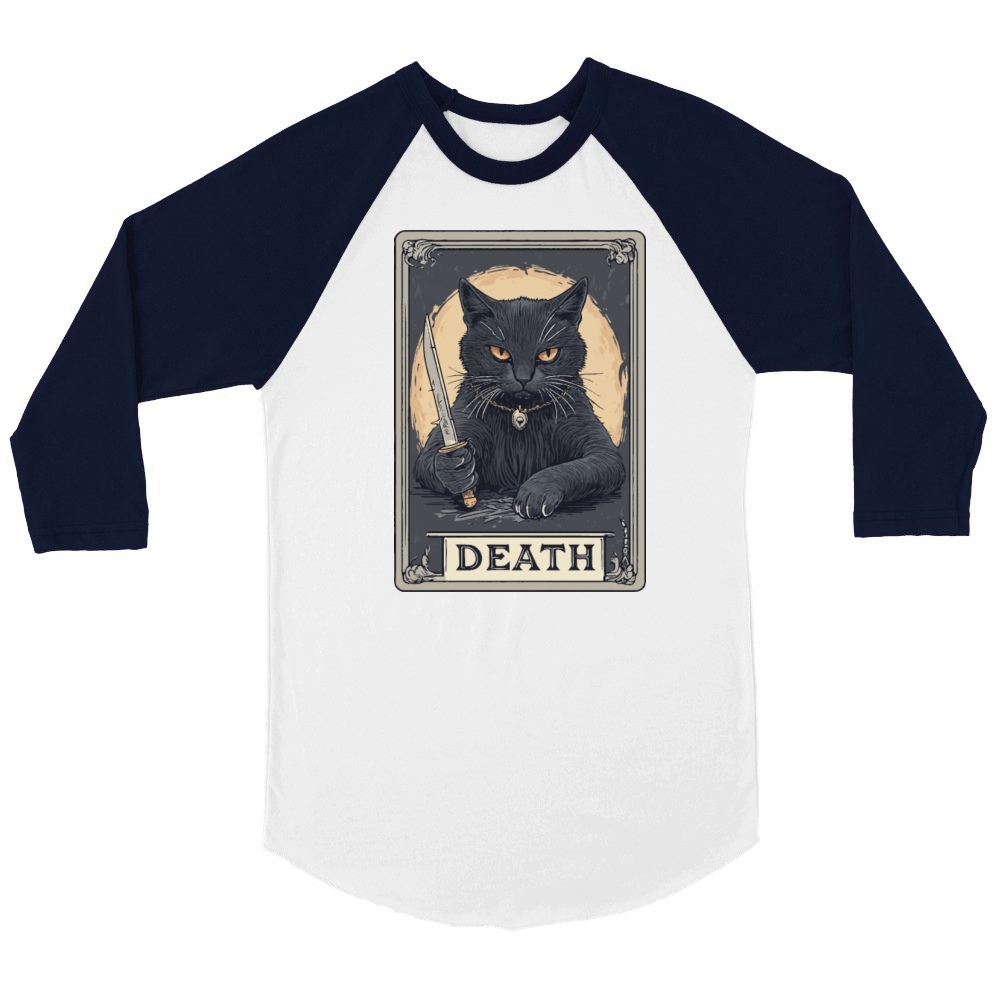 Halloween Vintage Black Cat with knife design Unisex ¾ sleeve Raglan T-shirt