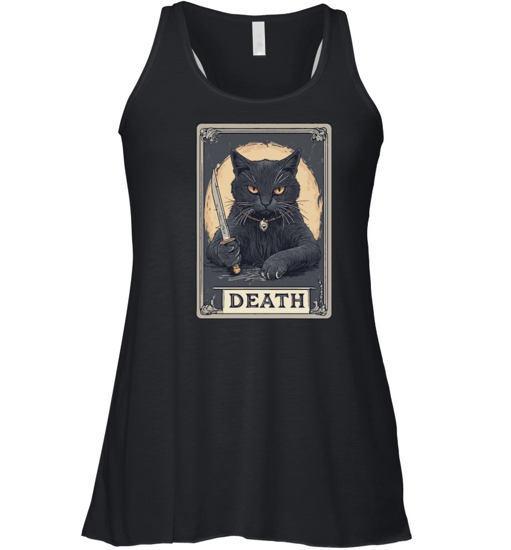 Halloween Vintage Black Cat with knife design Women's Flowy Tank Top