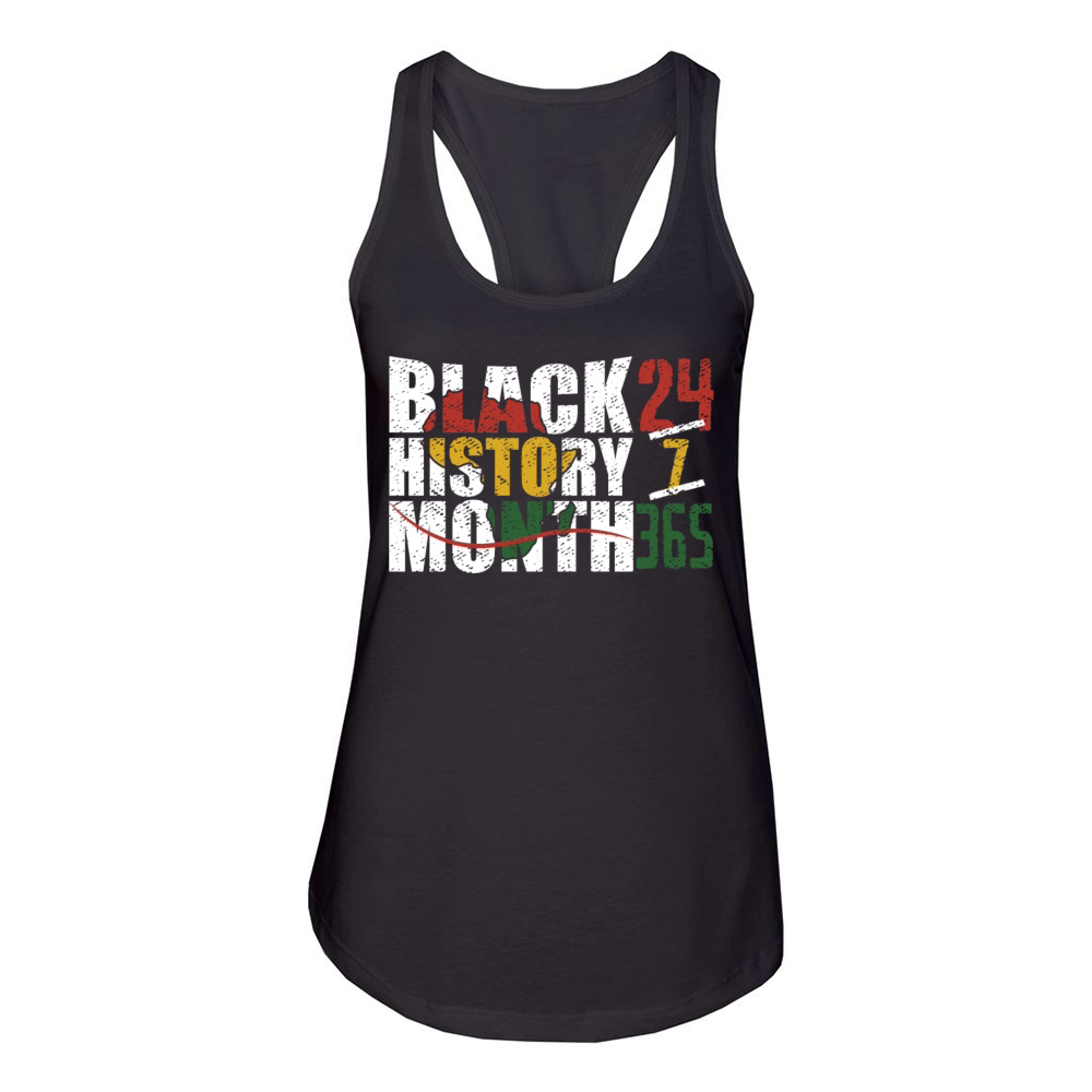 Black history month 24 7 365 with african map flag Women's Racerback Tank