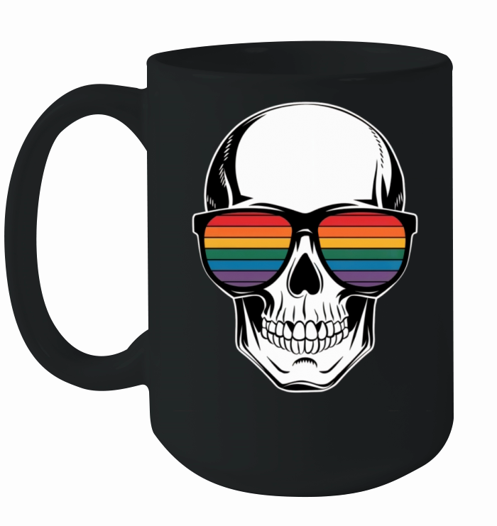 Gay Pride LGBTQ Halloween Skull Rainbow Sunglasses Ceramic Mug