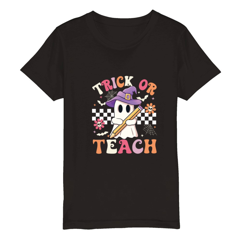 Trick Or Teach Funny Cute Halloween Teacher Organic Kids Crewneck T-shirt