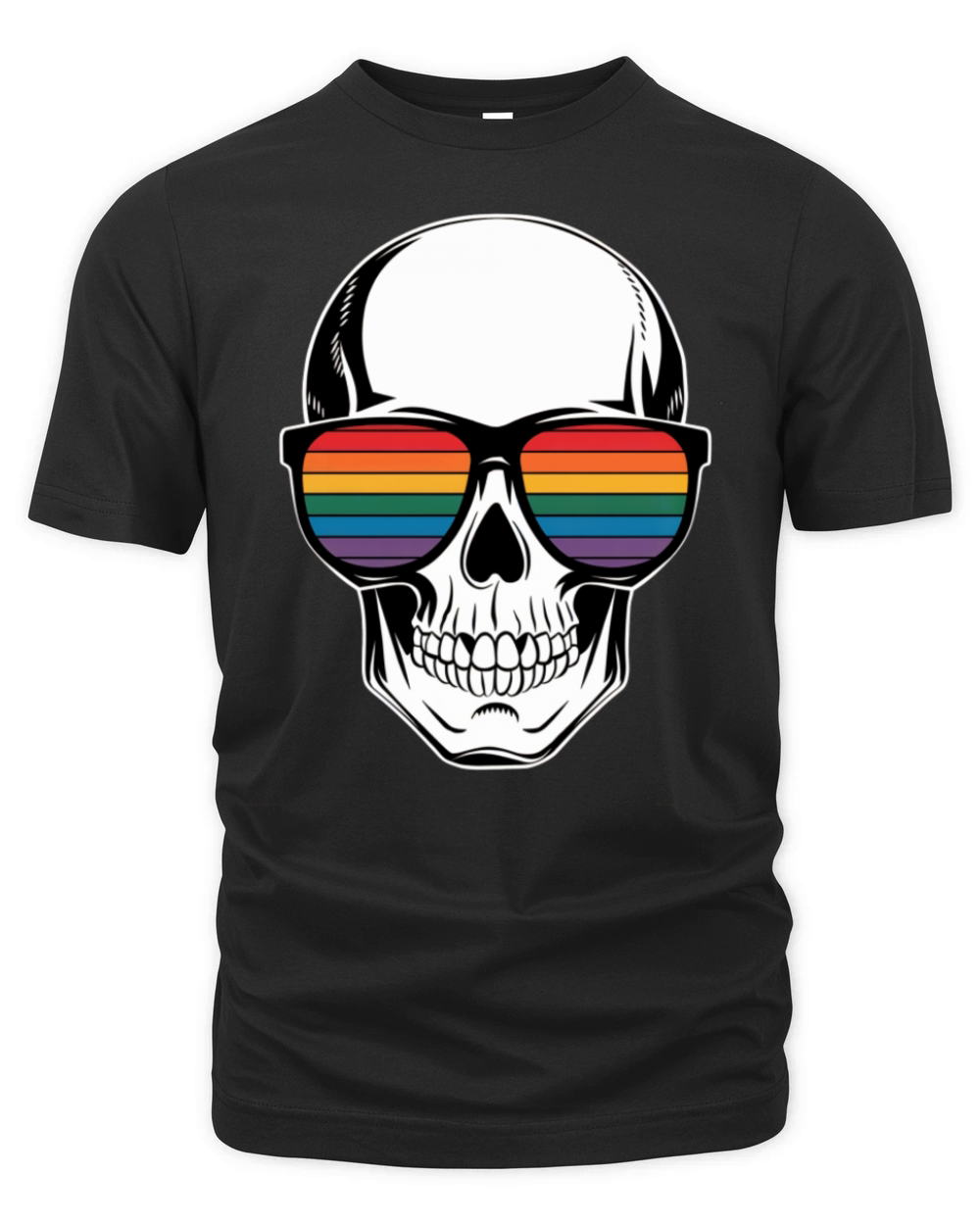 Gay Pride LGBTQ Halloween Skull Rainbow Sunglasses Organic Unisex T-shirt