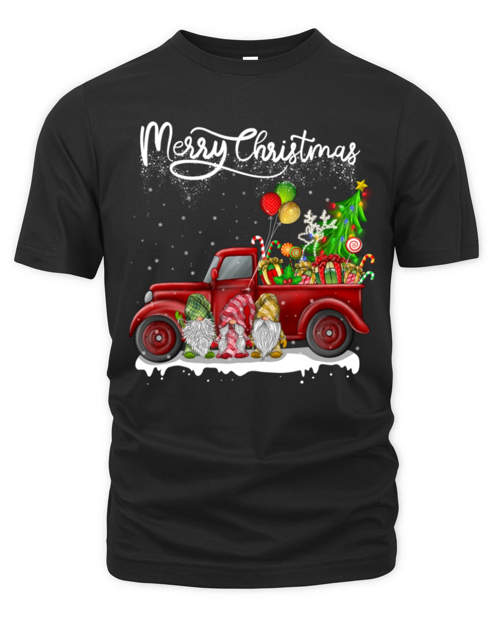 Merry Christmas Vintage Red Truck Gnomes Organic Unisex T-shirt