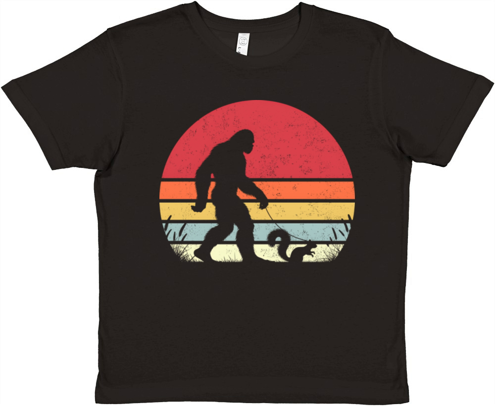 Bigfoot Walking a Squirrel Vintage Premium Kids Crewneck T-shirt