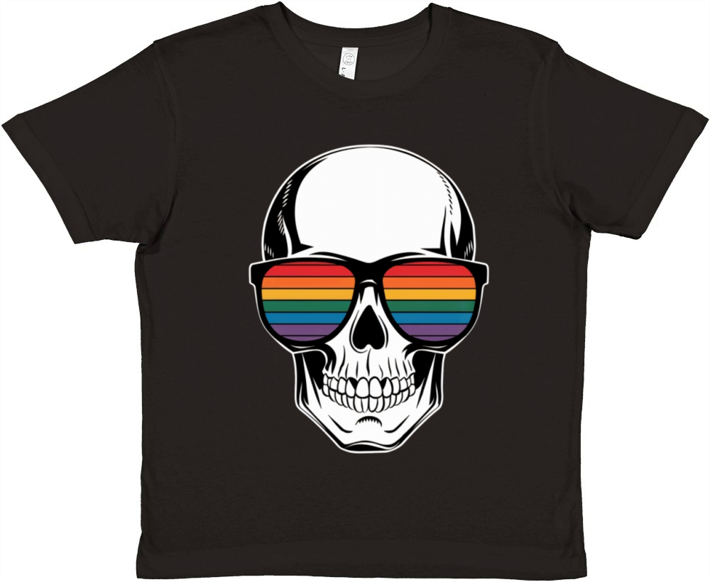 Gay Pride LGBTQ Halloween Skull Rainbow Sunglasses Premium Kids Crewneck T-shirt