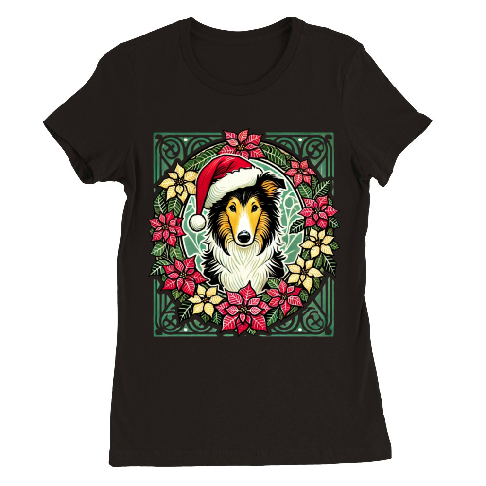 Christmas Collie Premium Womens Crewneck T-shirt