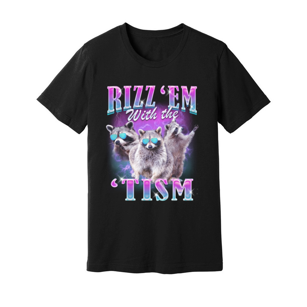 Rizz em With The Tism Funny Raccoon Meme Unisex Jersey Tee