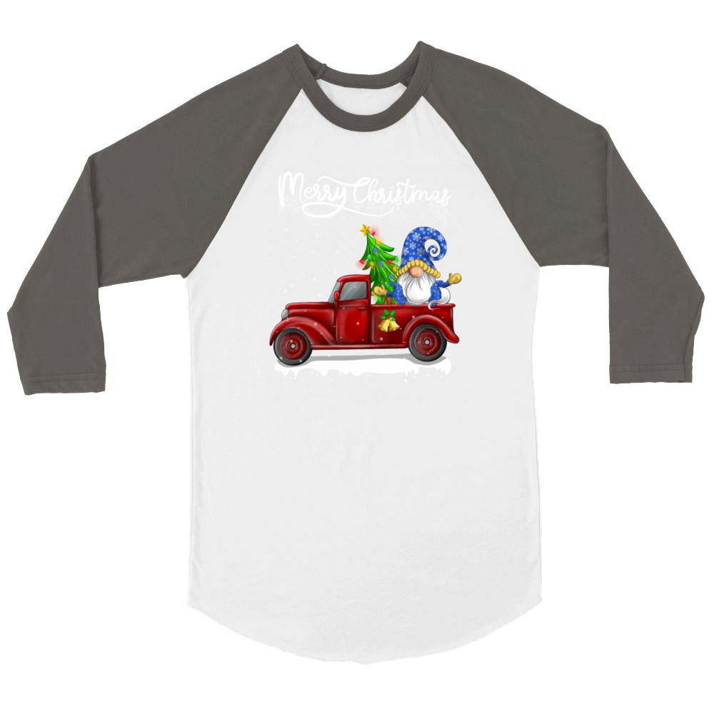 Merry Christmas Vintage Red Truck Gnome Unisex ¾ sleeve Raglan T-shirt