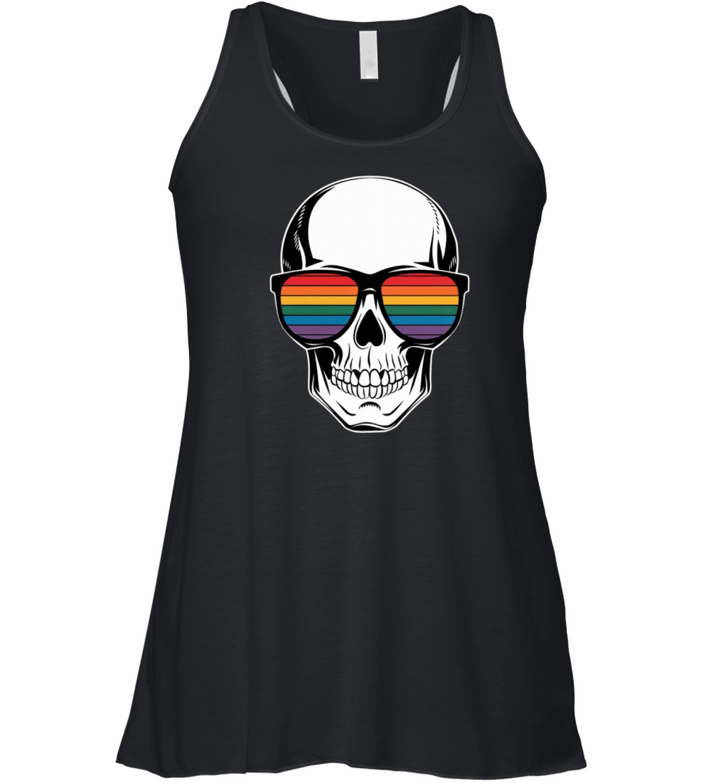Gay Pride LGBTQ Halloween Skull Rainbow Sunglasses Women's Flowy Tank Top