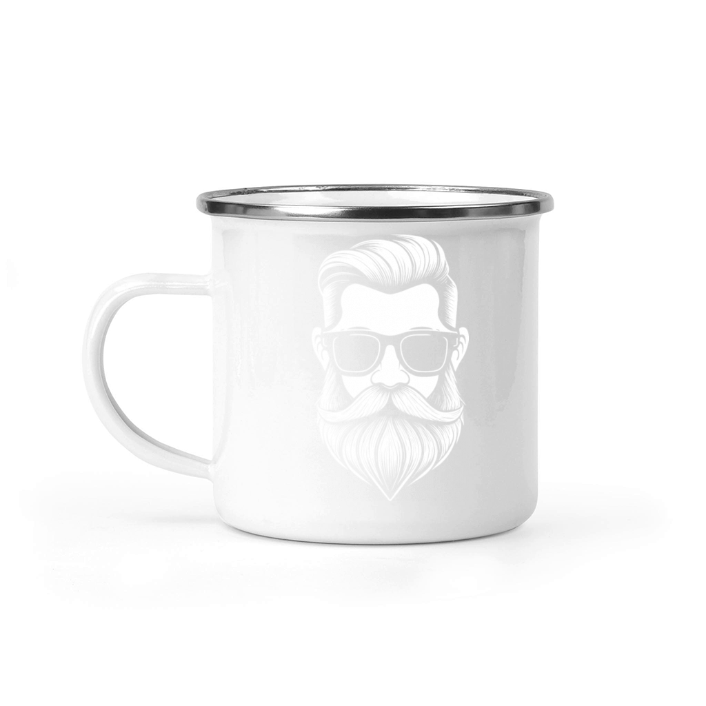 a Bearded and mustachioed mans face Camping Mug