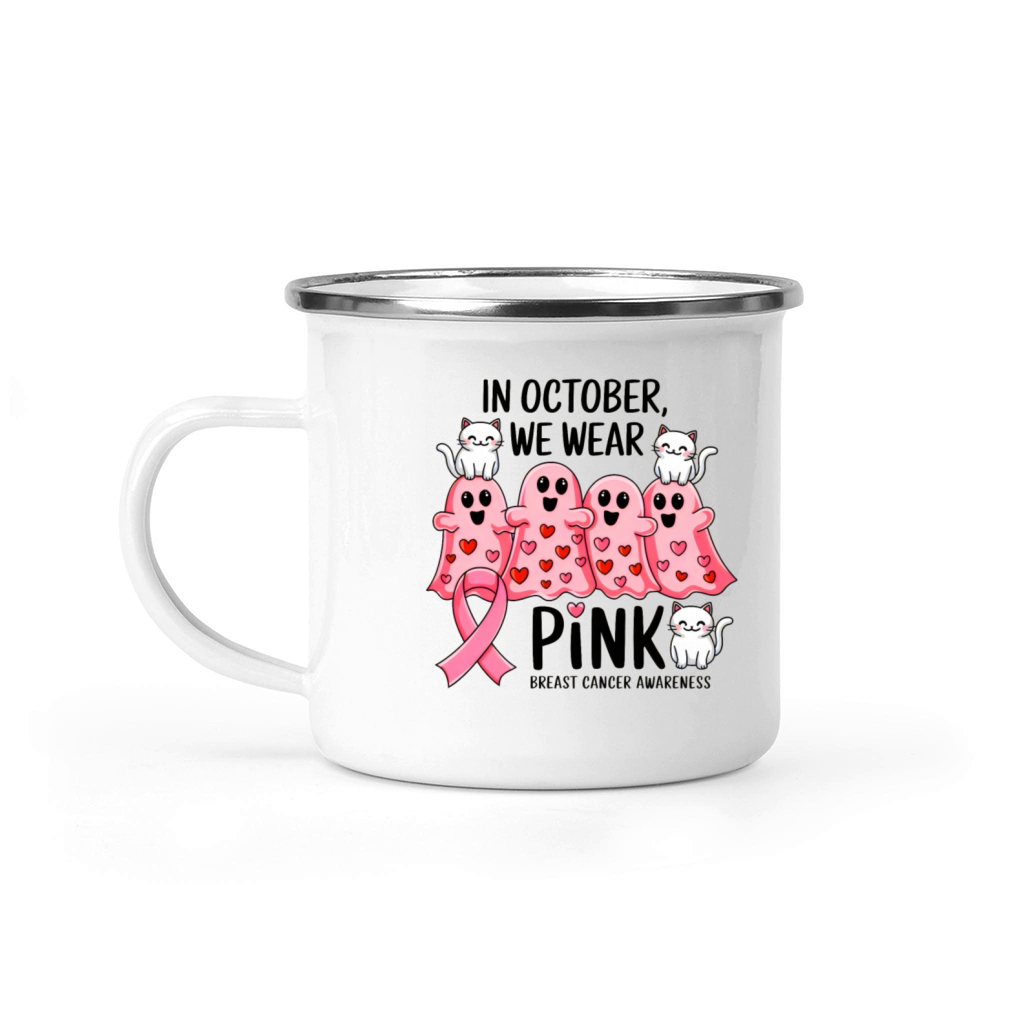 In October We Wear Pink Breast Cancer Awareness Camping Mug