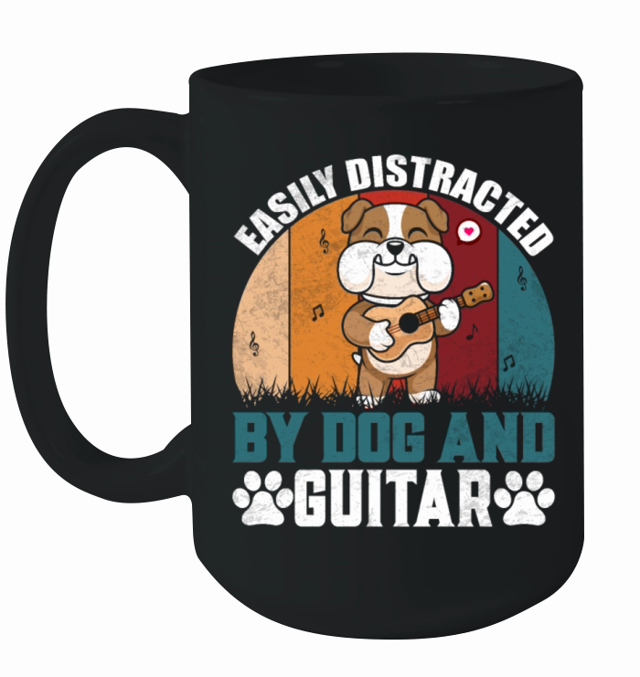 Retro Vintage Easily Distracted By guitar And Dogs Ceramic Mug