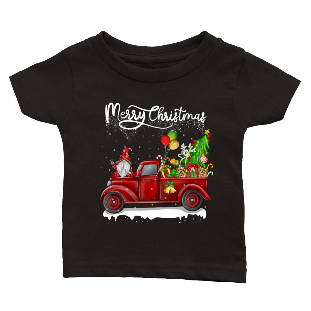 Merry Christmas Vintage Red Truck Gnome Classic Baby Crewneck T-shirt