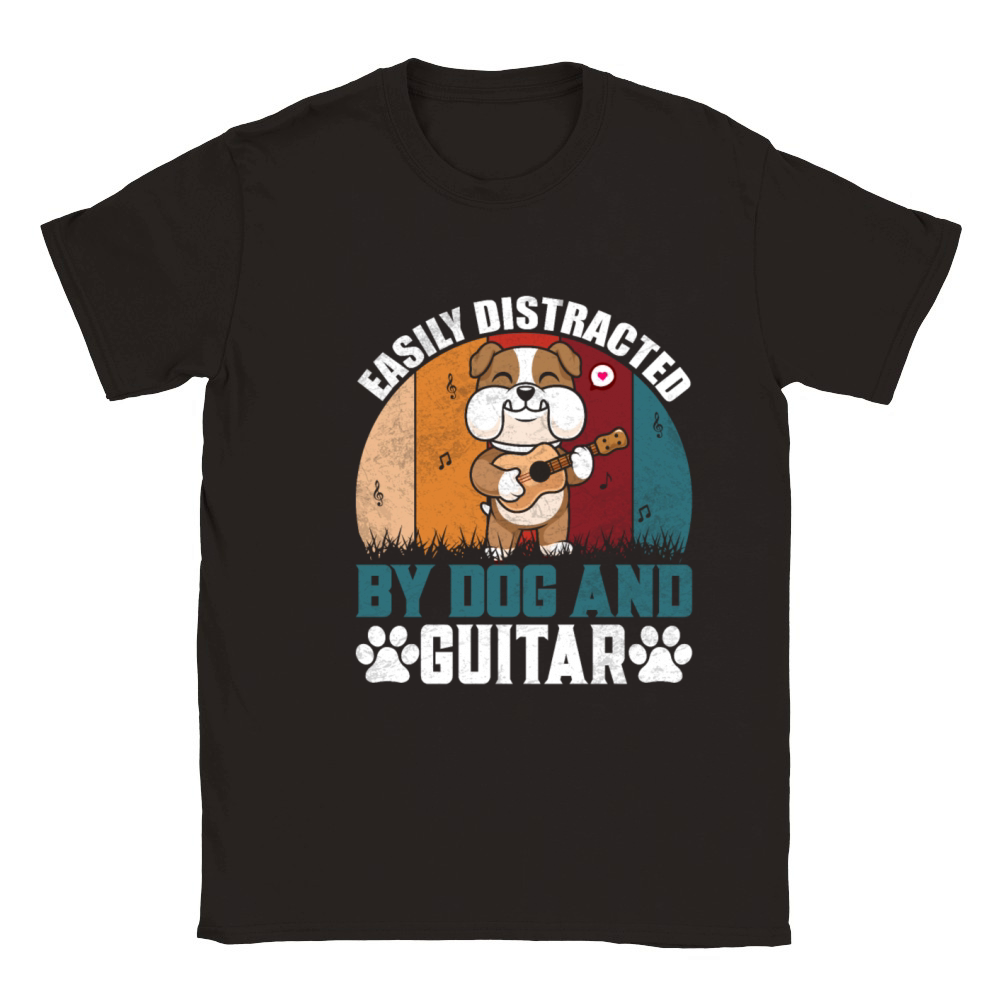 Retro Vintage Easily Distracted By guitar And Dogs Classic Kids Crewneck T-shirt