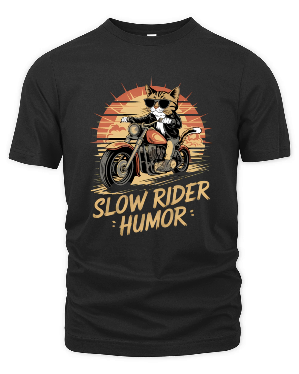 Funny Cat Biker Slow Rider Motorcycle Retro Art Organic Unisex T-shirt