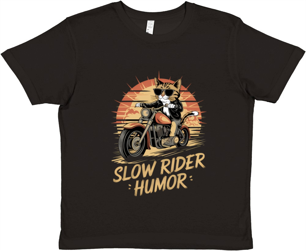 Funny Cat Biker Slow Rider Motorcycle Retro Art Premium Kids Crewneck T-shirt