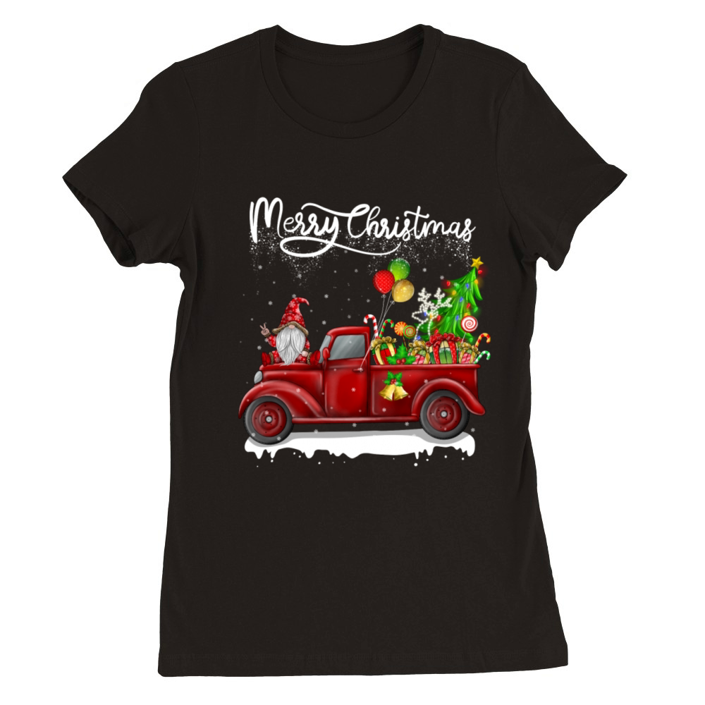 Merry Christmas Vintage Red Truck Gnome Premium Womens Crewneck T-shirt