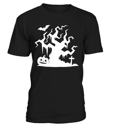 Halloween Haunted Tree With Pumpkin And Bat T-Shirt Unisex