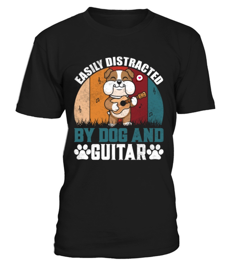 Retro Vintage Easily Distracted By guitar And Dogs T-Shirt Unisex