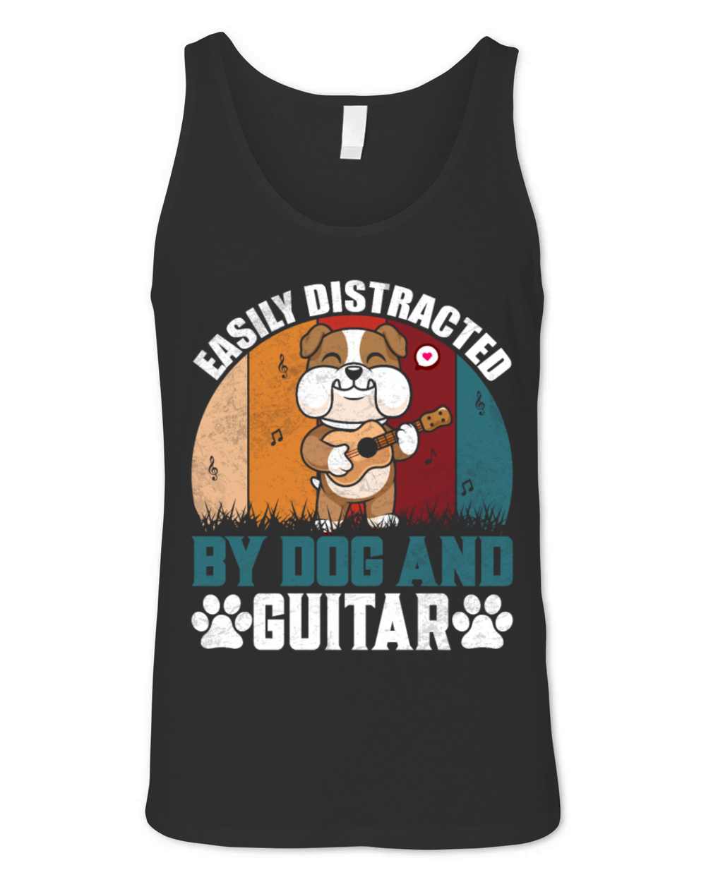 Retro Vintage Easily Distracted By guitar And Dogs Unisex Jersey Tank