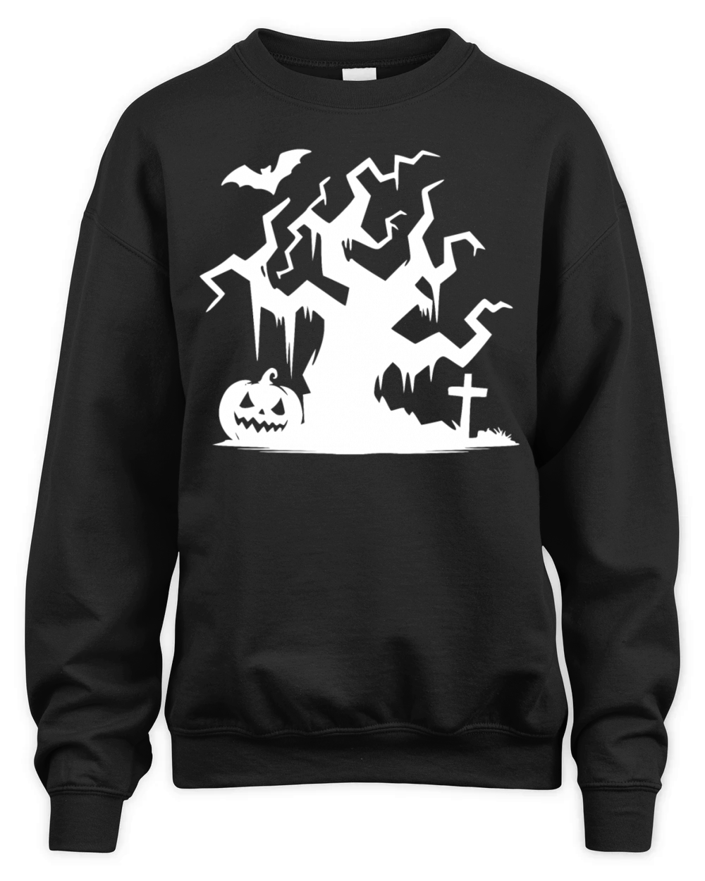 Halloween Haunted Tree With Pumpkin And Bat Unisex Premium Crewneck Sweatshirt