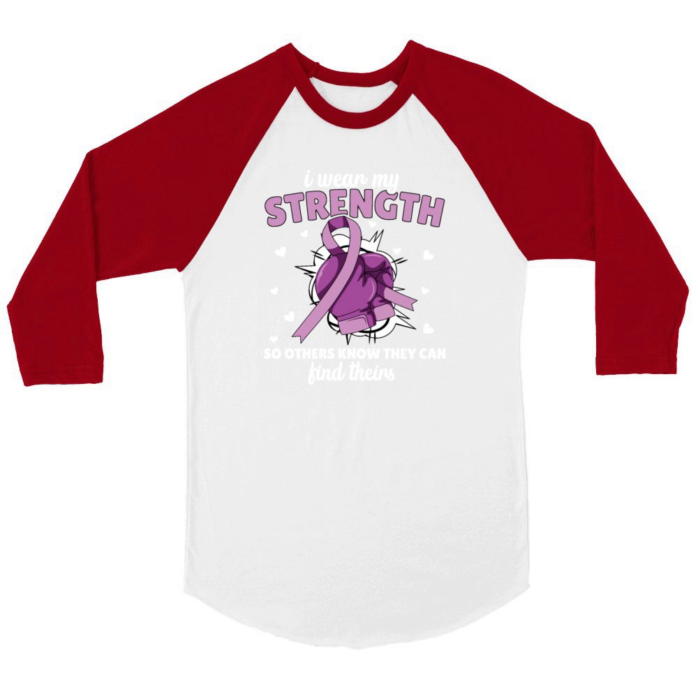 Violence awareness purple ribbon shirt design Unisex ¾ sleeve Raglan T-shirt