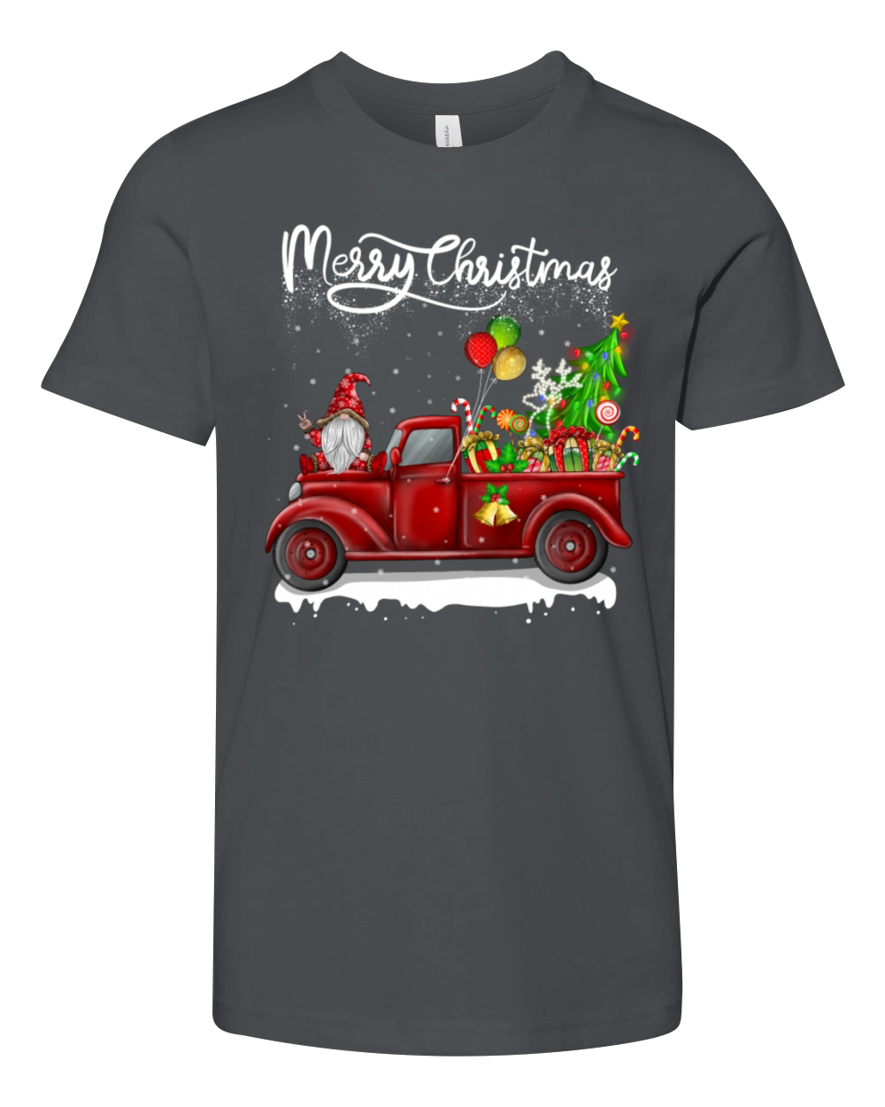 Merry Christmas Vintage Red Truck Gnome Youth Unisex Jersey Tee