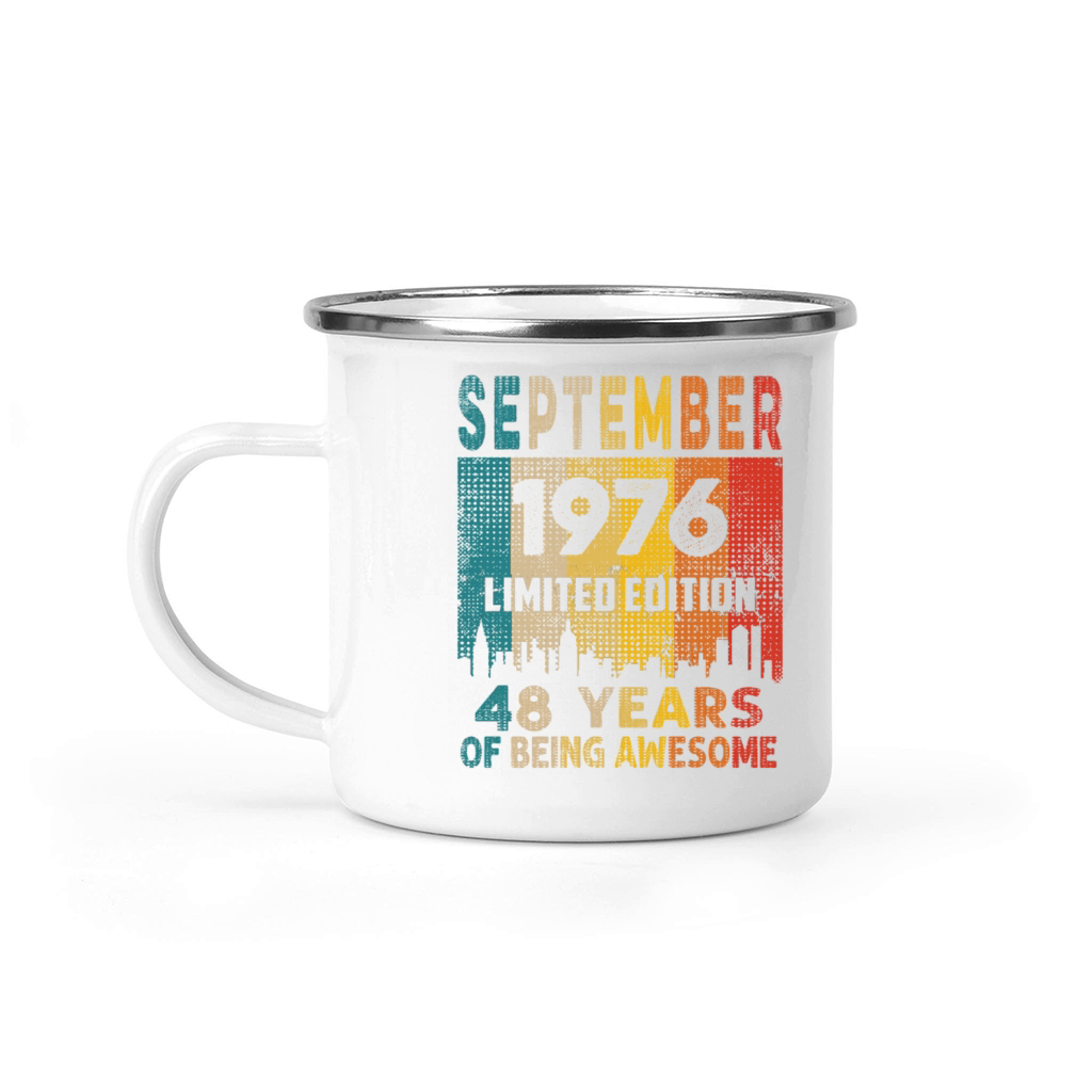 Born in SEPTEMBER 1976 Vintage 48th Birthday Gift Camping Mug