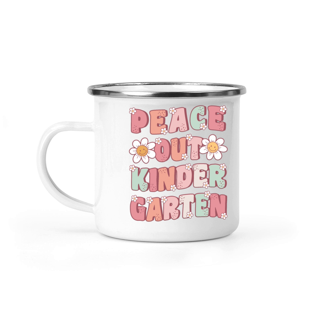 Peace Out Kindergarten Groovy Last Day Camping Mug