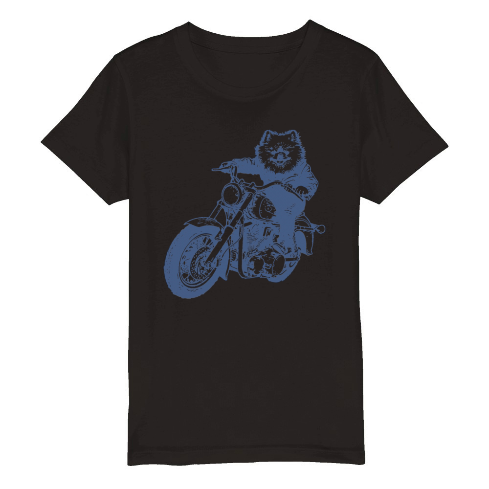 Pomeranian Biker Motorcycle Pom Pom Dog Chopper Organic Kids Crewneck T-shirt