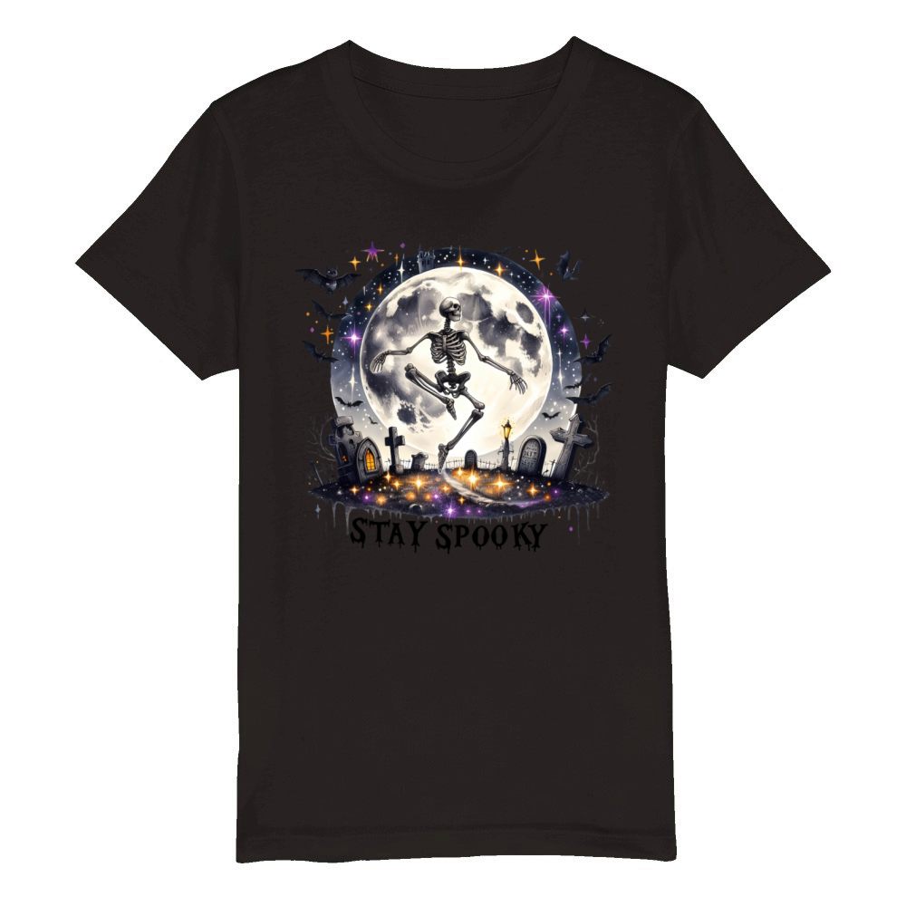 Stay Spooky Skeleton Dancing Cute Halloween Organic Kids Crewneck T-shirt