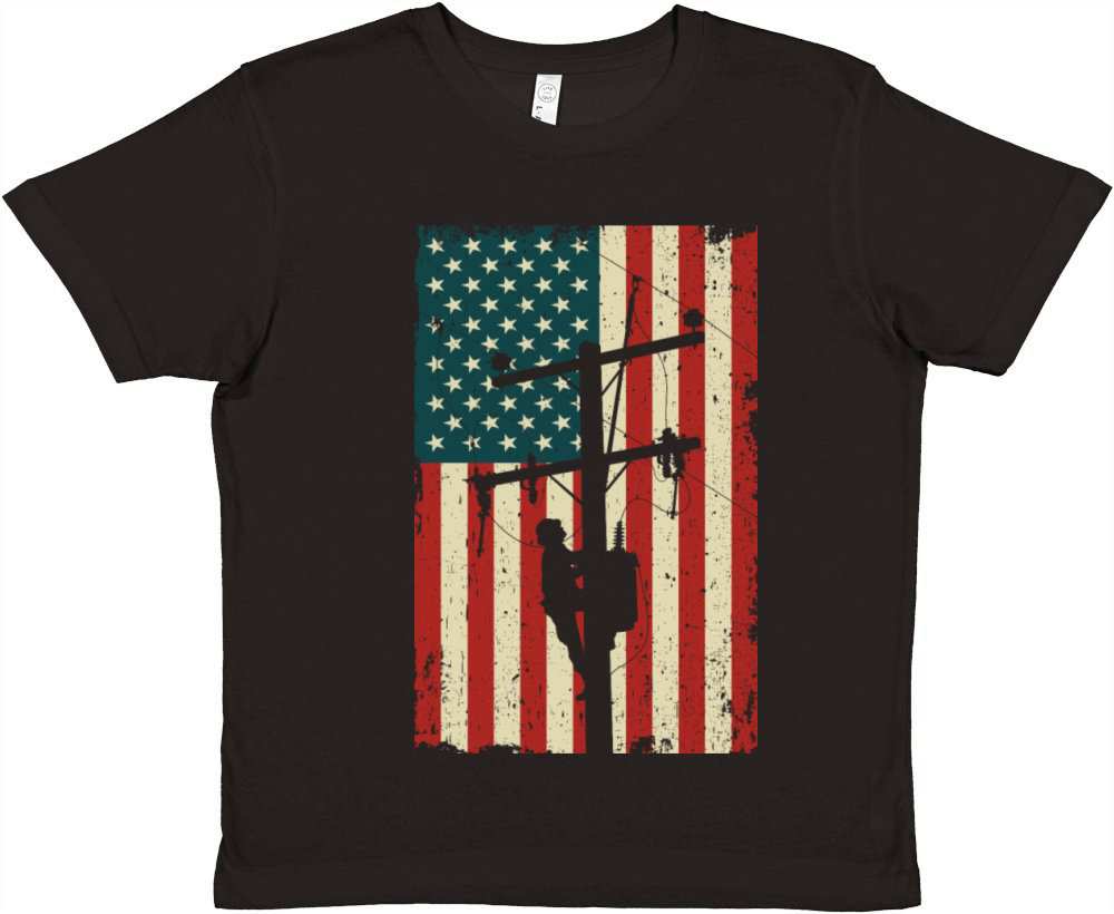 Lineman American Flag v Patriotic Electrician Gift Premium Kids Crewneck T-shirt