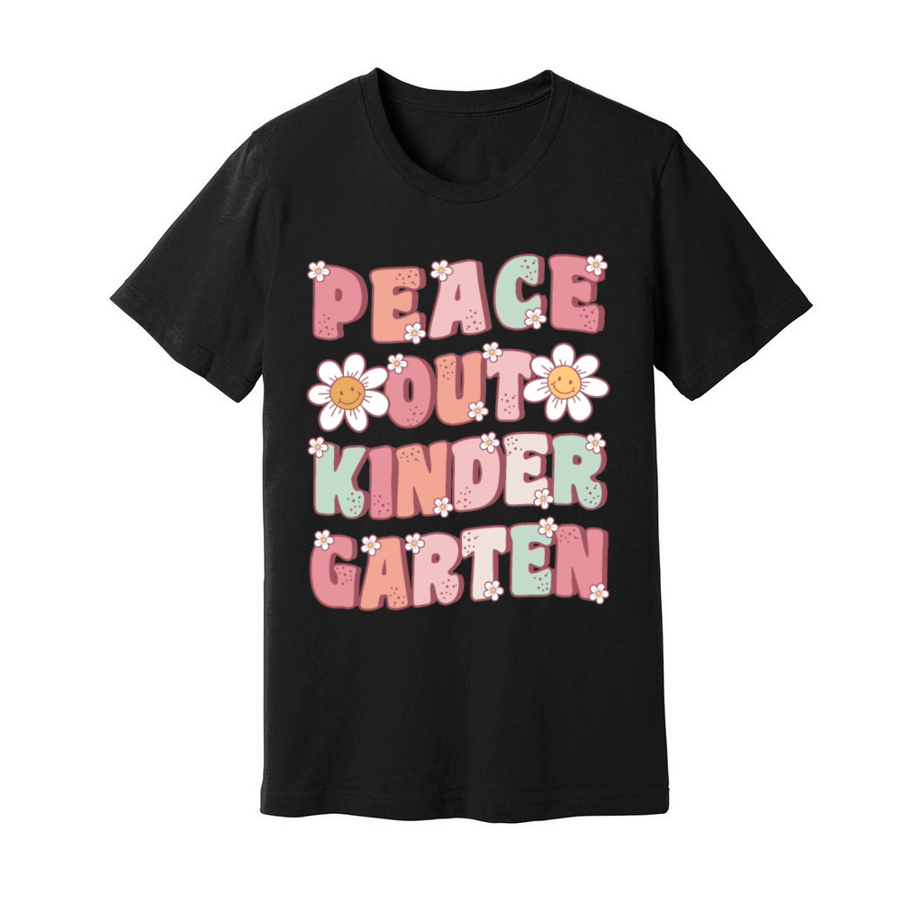 Peace Out Kindergarten Groovy Last Day Unisex Jersey Tee