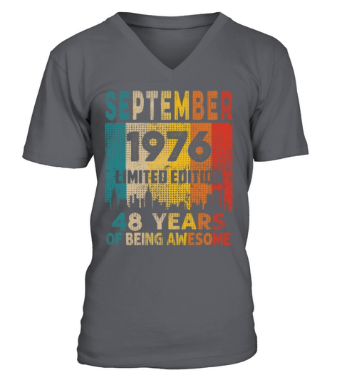 Born in SEPTEMBER 1976 Vintage 48th Birthday Gift V-Neck T-shirt