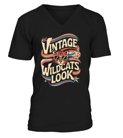 Cool Wildcat with Retro Vibes and Disco Style Appe V-Neck T-shirt