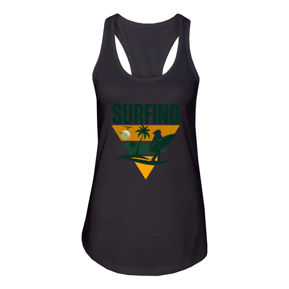 Surfer Silhouette Retro Surfing Women's Racerback Tank