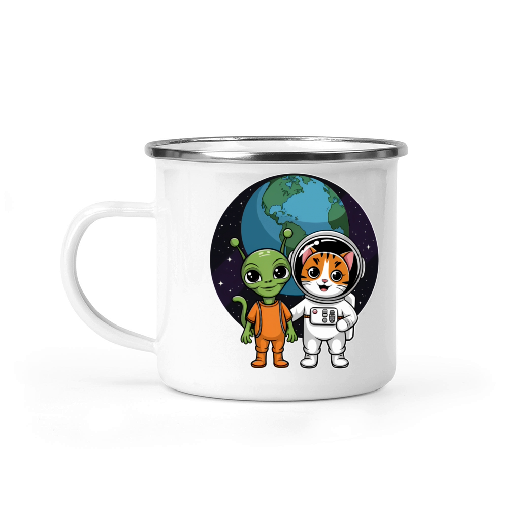 Alien And Cat Funny Cat Selfie With Ufos Kawaii Camping Mug