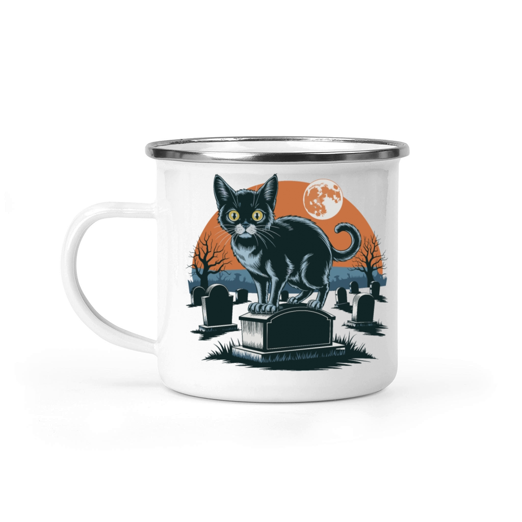 Halloween Black Cat In Cemetery Full Moon Camping Mug