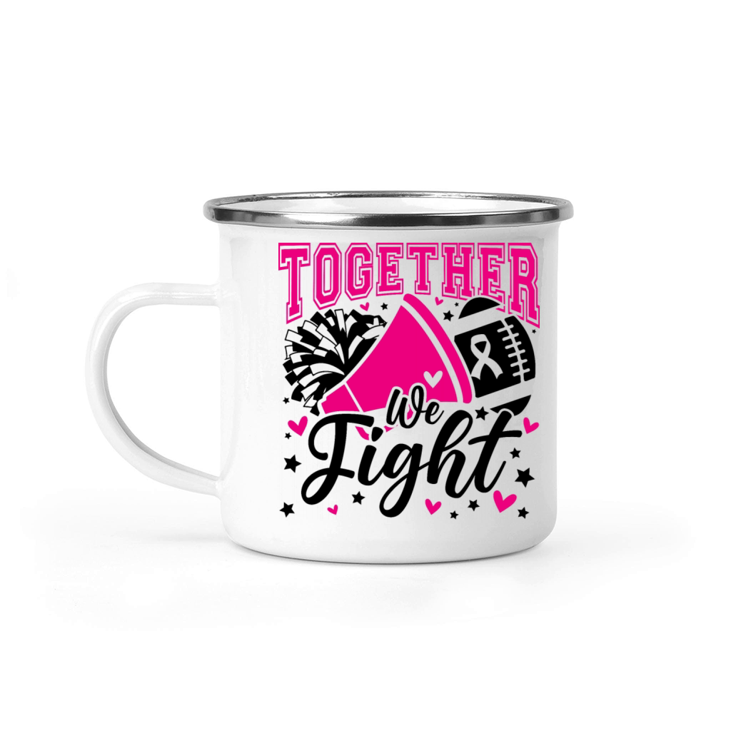 Together We Fight Ribbon Breast Cancer Awareness Camping Mug