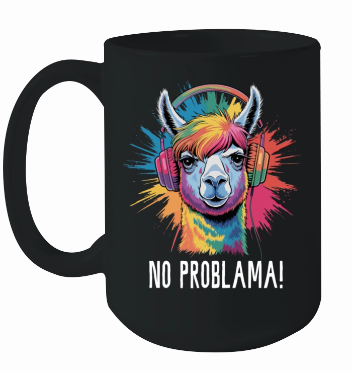 No Problama Llama Music Teens Rainbow Retro Alpaka Ceramic Mug