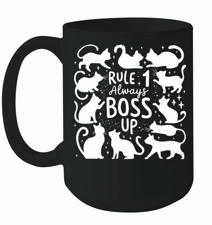 Rule 1 Always Boss Up Funny Men Women Funny Cat Ceramic Mug