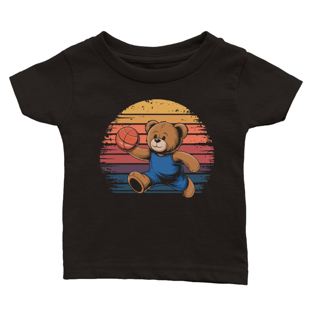 Teddy bear plays basketball vintage Classic Baby Crewneck T-shirt