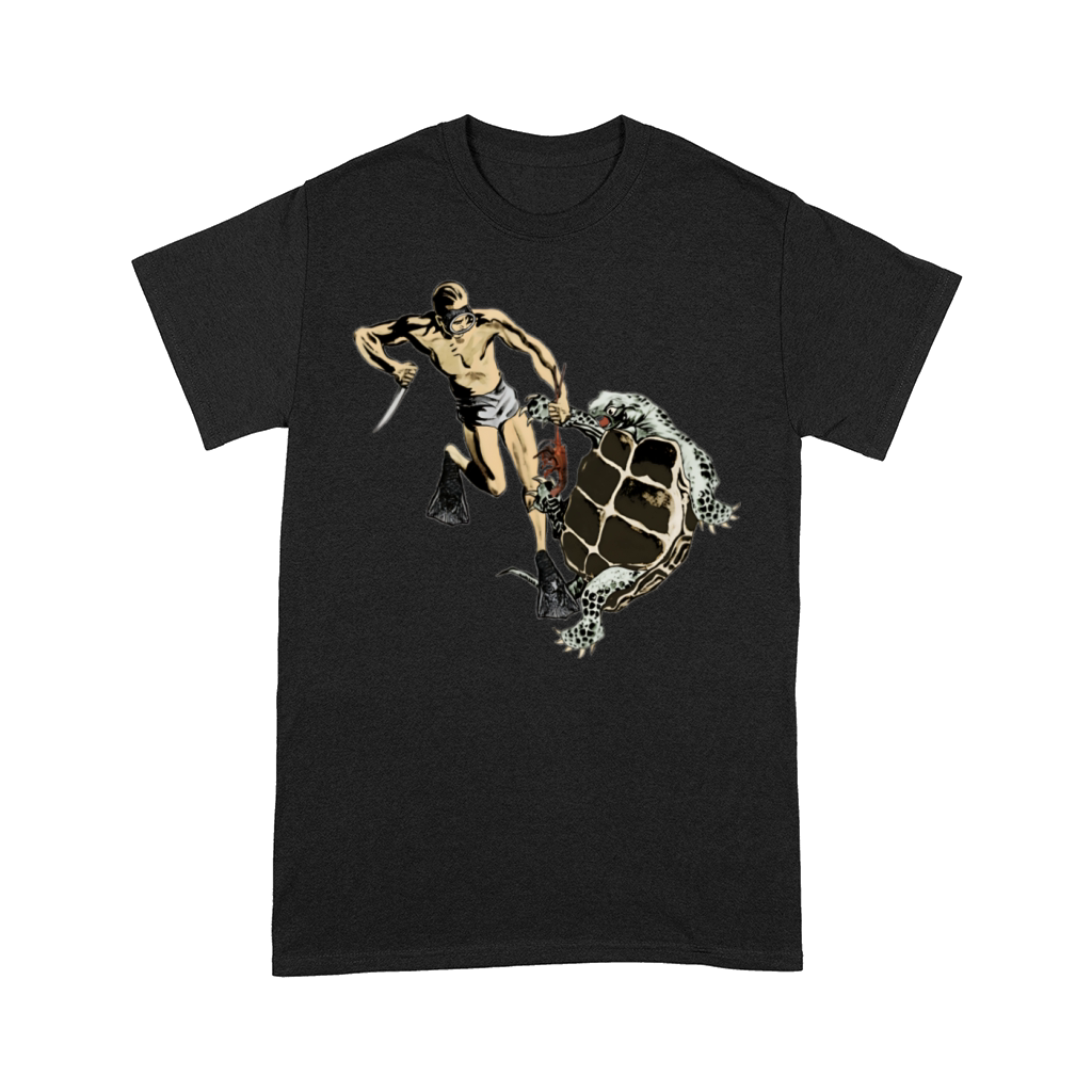 Freediving Diver Fighting a Turtle for a Lobster Comfort T-shirt
