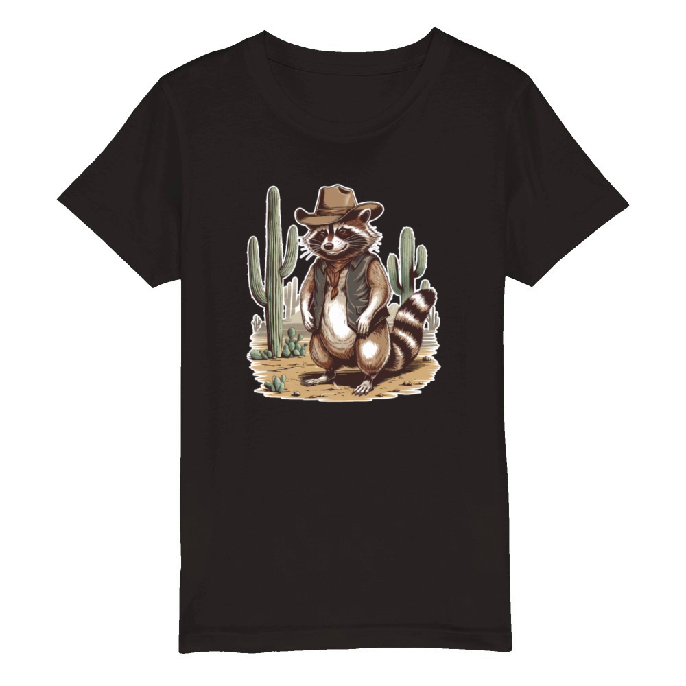 Vintage Racoon Cowboy Racoon Western Organic Kids Crewneck T-shirt