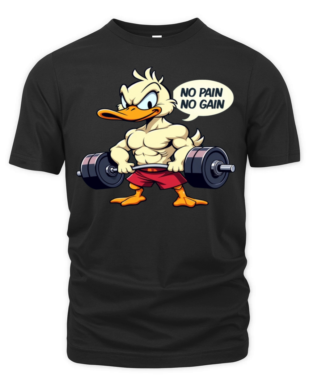Buff Duck No Pain No Gain Gym Workout Cartoon Organic Unisex T-shirt