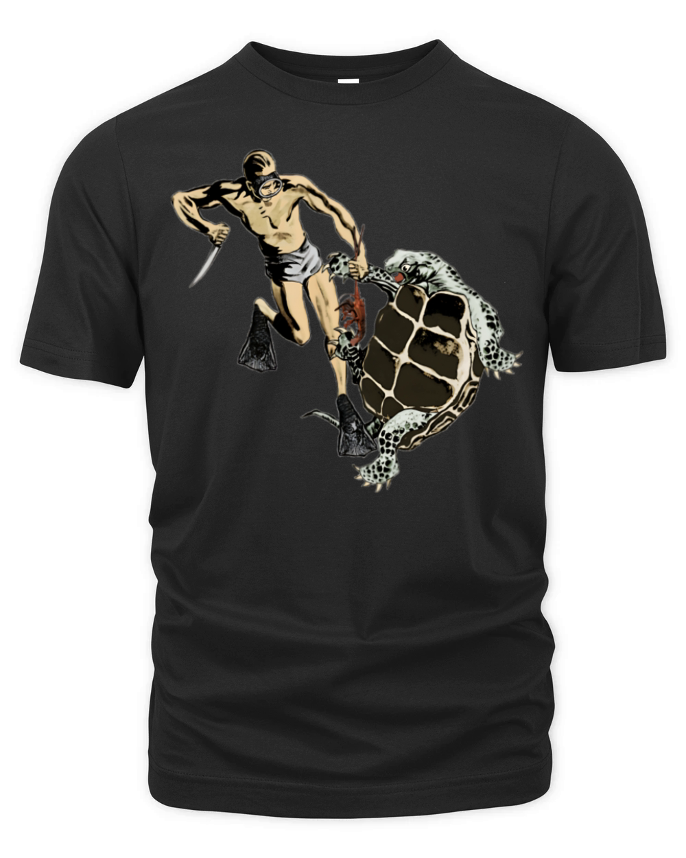 Freediving Diver Fighting a Turtle for a Lobster Organic Unisex T-shirt