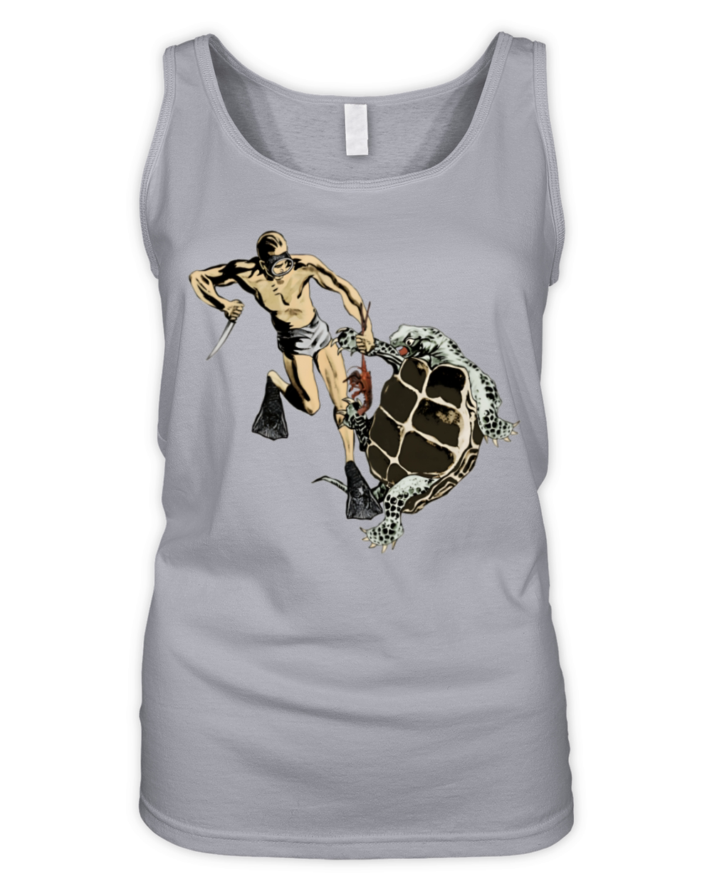 Freediving Diver Fighting a Turtle for a Lobster Organic Women's Tank Top
