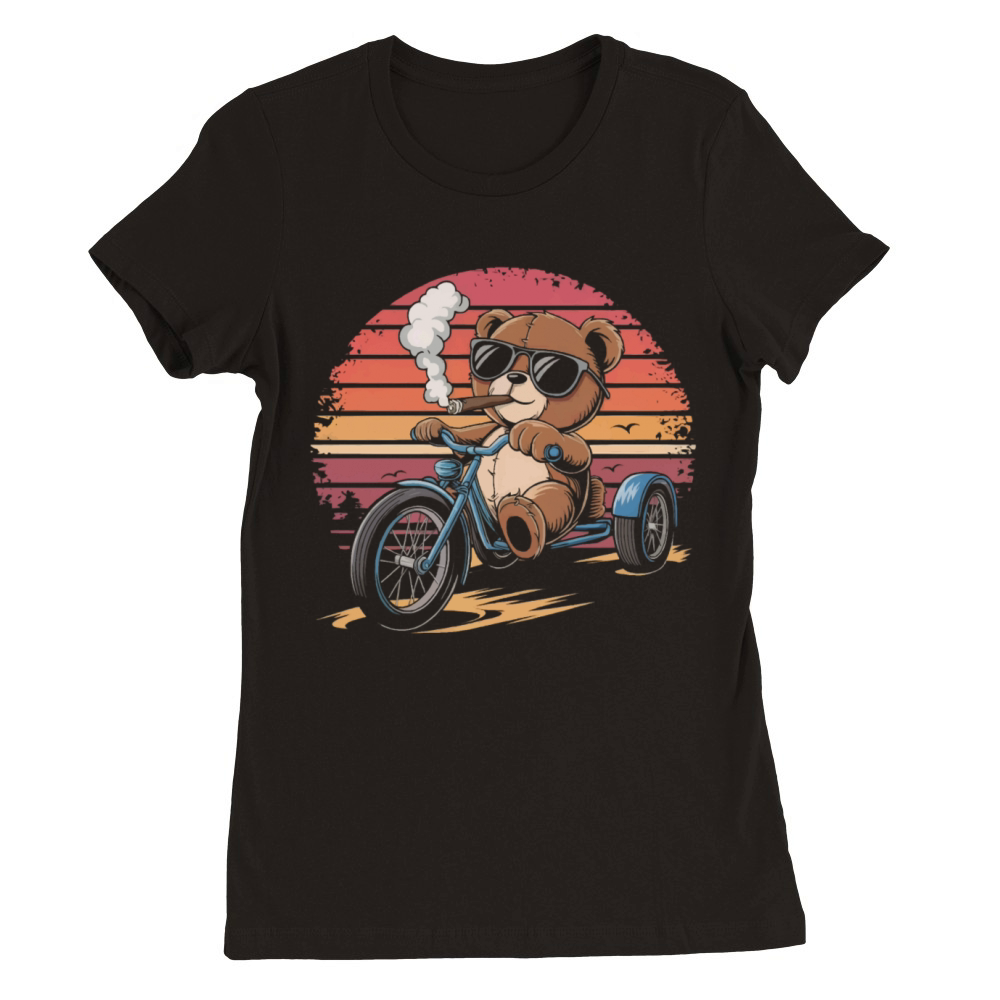 Teddy bear with sunglasses on tricycle with cigar Premium Womens Crewneck T-shirt