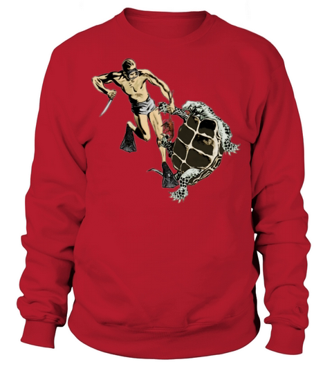 Freediving Diver Fighting a Turtle for a Lobster Sweatshirt Unisex